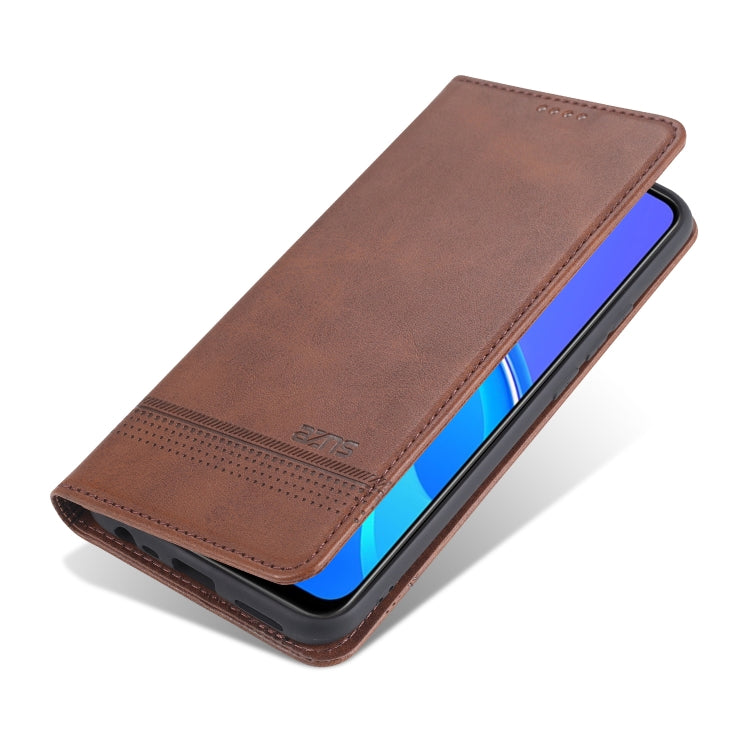 Dark brown magnetic flip leather wallet case with flip cover, side camera access