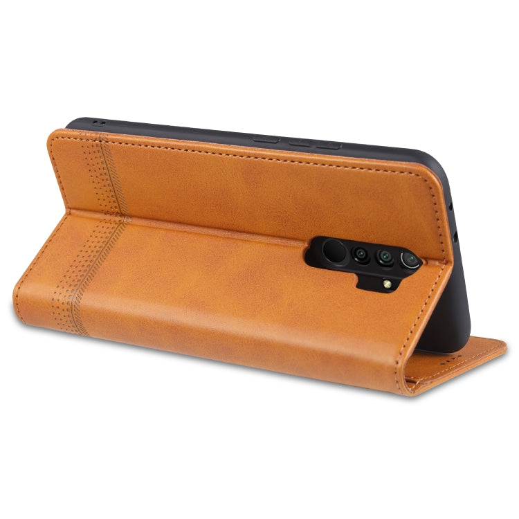 Light brown magnetic flip leather wallet case with card slots inside