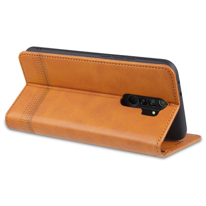 Light brown magnetic flip leather wallet case with card slots inside