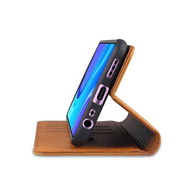 Light brown magnetic flip leather case with stand angle for hands-free viewing