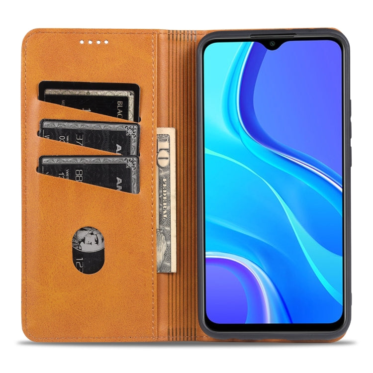 Light brown magnetic flip leather case with card slots and cash holder