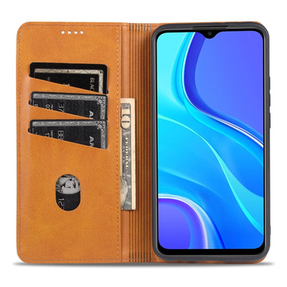 Light brown magnetic flip leather case with card slots and cash holder