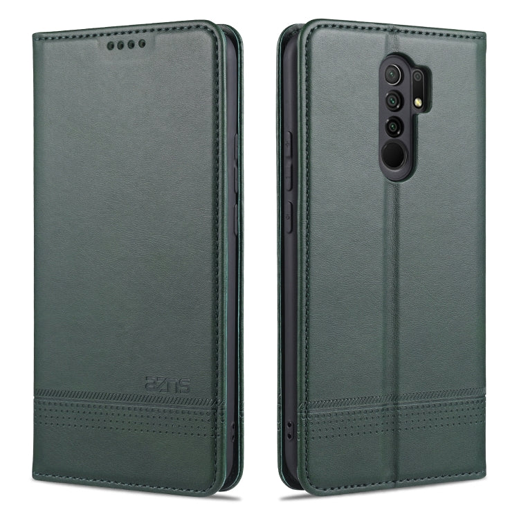 Dark green magnetic flip leather phone case with card slots and cover pocket