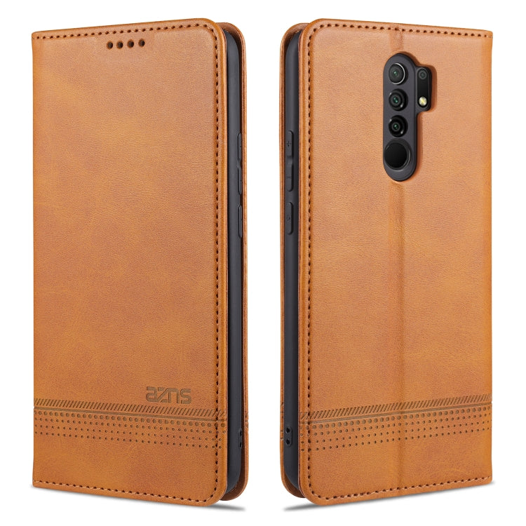 Light brown magnetic flip leather phone case with card slots and holder pocket