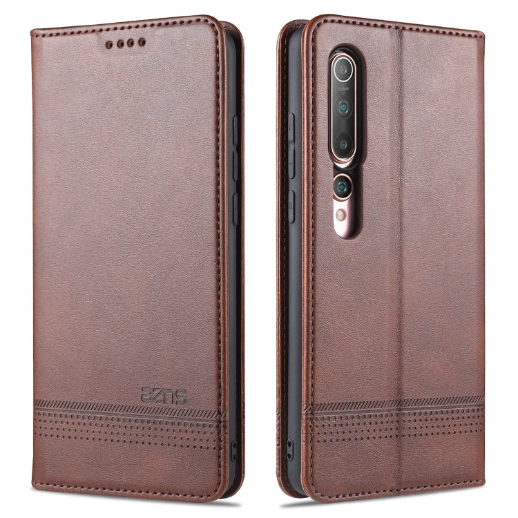 Brown magnetic flip leather phone case with card slots and holder pocket