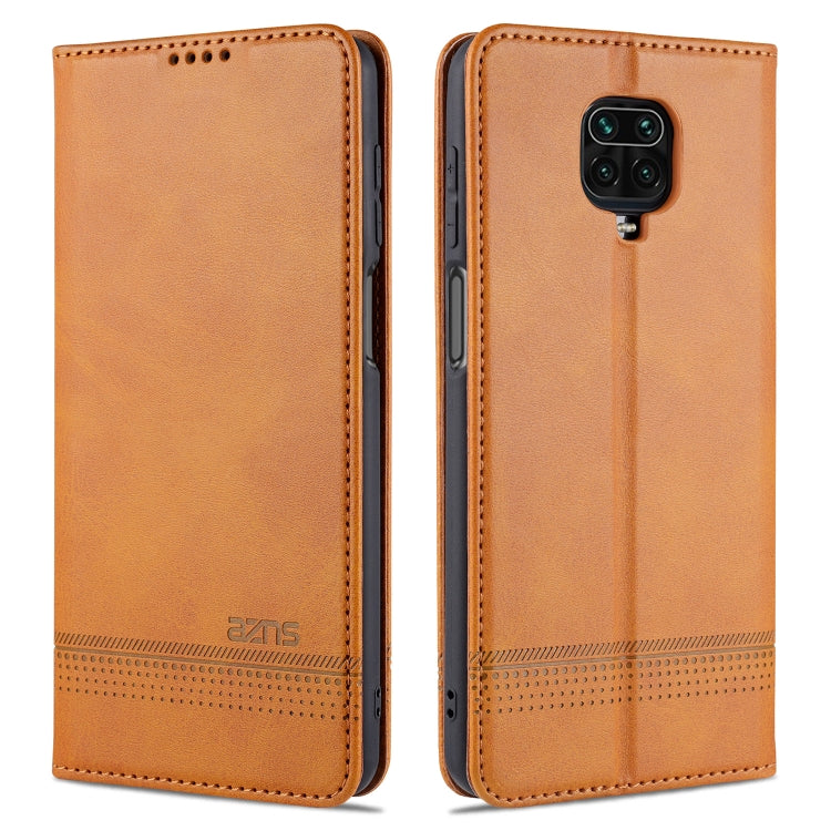 Light brown leather flip phone case with card slots; front and back cover with camera cutout.