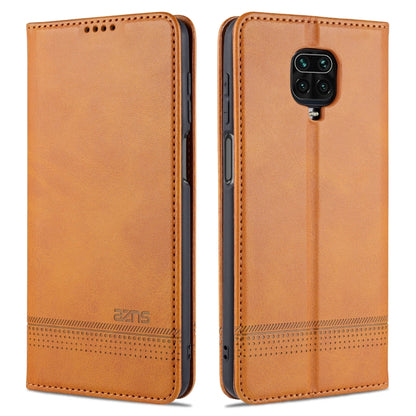 Light brown leather flip phone case with card slots; front and back cover with camera cutout.