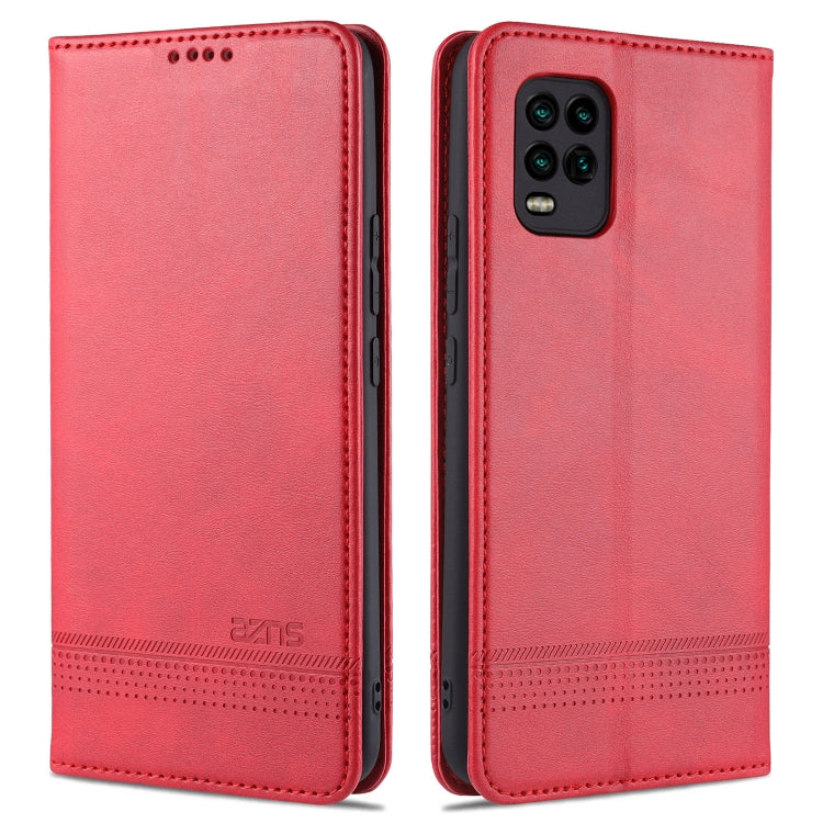 Red leather flip phone case with card slots; front and back cover with camera cutout.