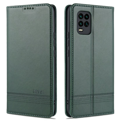 Dark green leather flip phone wallet case with stitched edges and camera cutout
