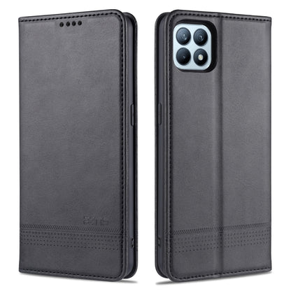 Black leather flip phone wallet case with stitched edge and camera cutout