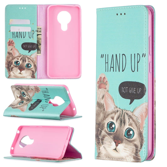 Flippable PU leather phone wallet case with cat print, card slot, and pink inner shell