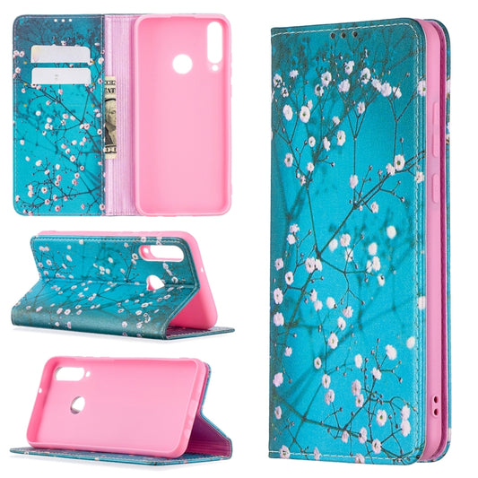 Magnetic PU leather flip case, teal cherry blossom print with pink interior