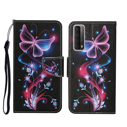 Flip leather wallet phone case with strap, butterfly and flowers graphic, card holder