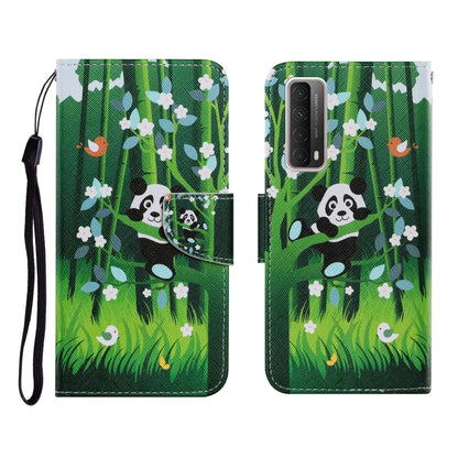 PU leather flip phone wallet case with green panda art, card slots and lanyard.