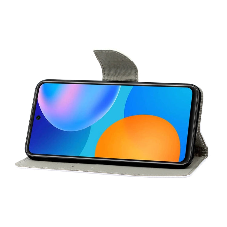PU leather flip phone wallet case with folio cover, phone inside showing blue/orange screen.