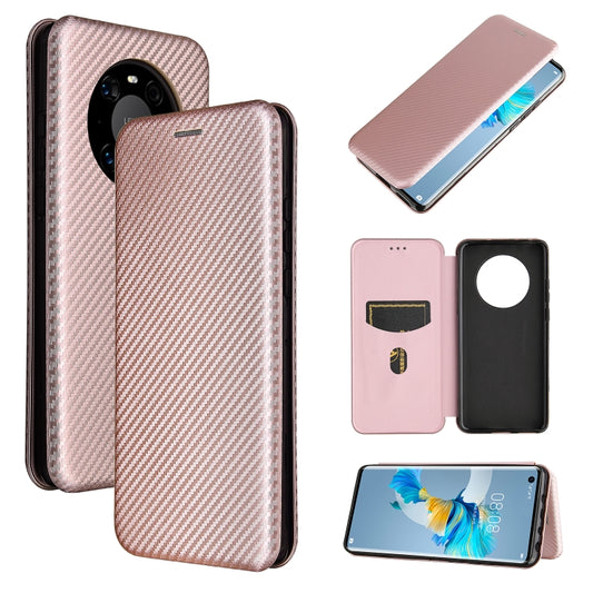 Pink magnetic flip phone case with carbon fiber texture and card slot