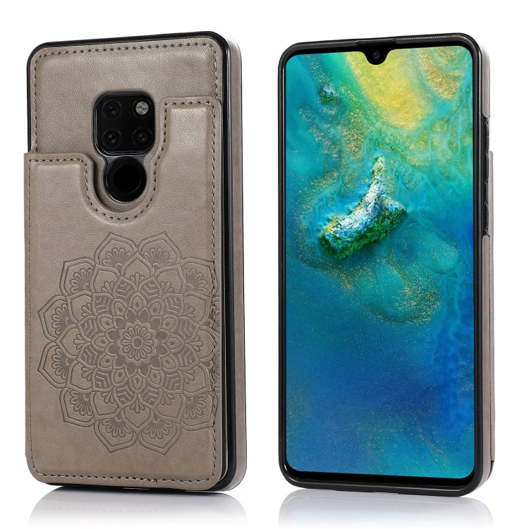 Mandala patterned protective phone case with card slot and camera cutouts in grey-beige