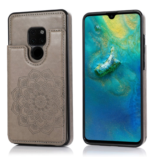 Mandala patterned protective phone case with card slot and camera cutouts in grey-beige