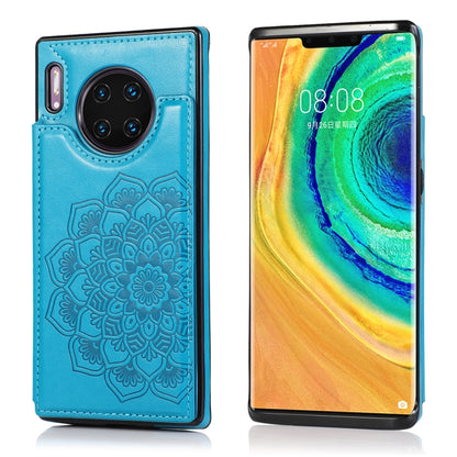 Blue mandala wallet phone case with card slots and camera cutout with protective cover
