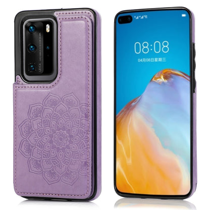 Purple mandala PU/TPU phone case with card slot and double buckle protective cover
