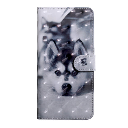 Husky-print flip phone wallet case with stitched edges and side magnetic tab