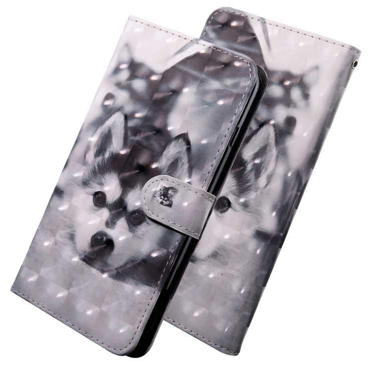 Husky-print flip phone wallet case opened to show protective inner cover
