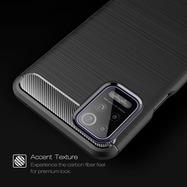 Dark carbon fiber-style TPU case with textured finish and raised camera lens frame