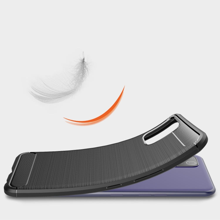 Black carbon fiber-style TPU case with textured back and raised edge protection