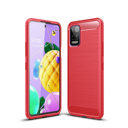 Red carbon fiber-style TPU phone case with textured back and raised camera bumper