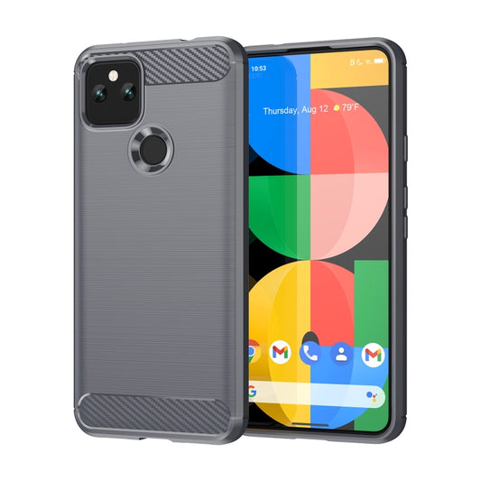 Grey brushed-texture TPU phone case with carbon-fiber style corner accents