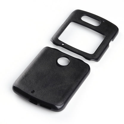 Two-tone leather phone case for Motorola Razr 5G, black with cutouts for camera and ports.