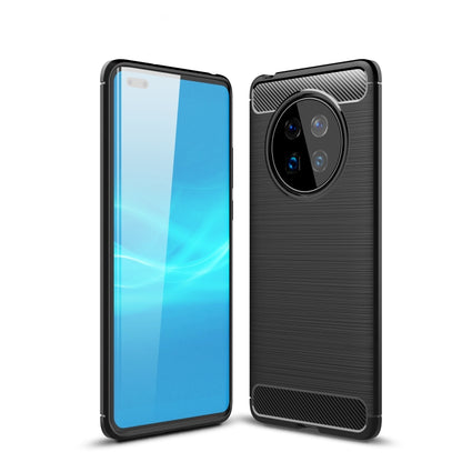 Navy blue brushed texture TPU phone case with camera cover, front and back.