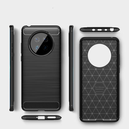 Black brushed texture TPU phone case, front and back with side buttons and camera cutout.