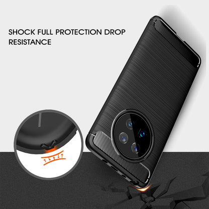 Black brushed texture TPU phone case with raised camera ring and protective edge corners.