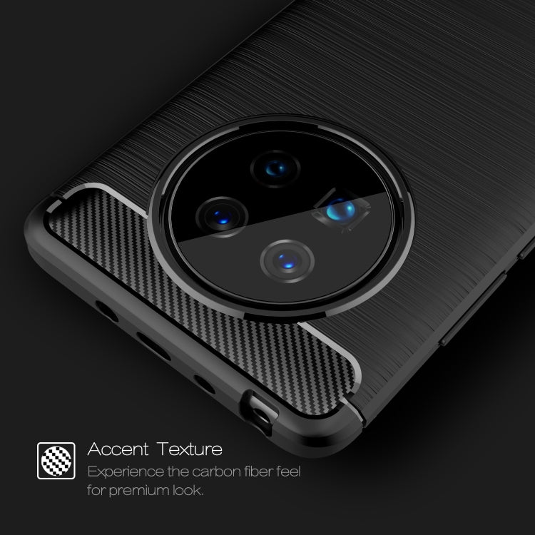 Black TPU phone case with accent carbon-fiber texture around triple-camera cutout.
