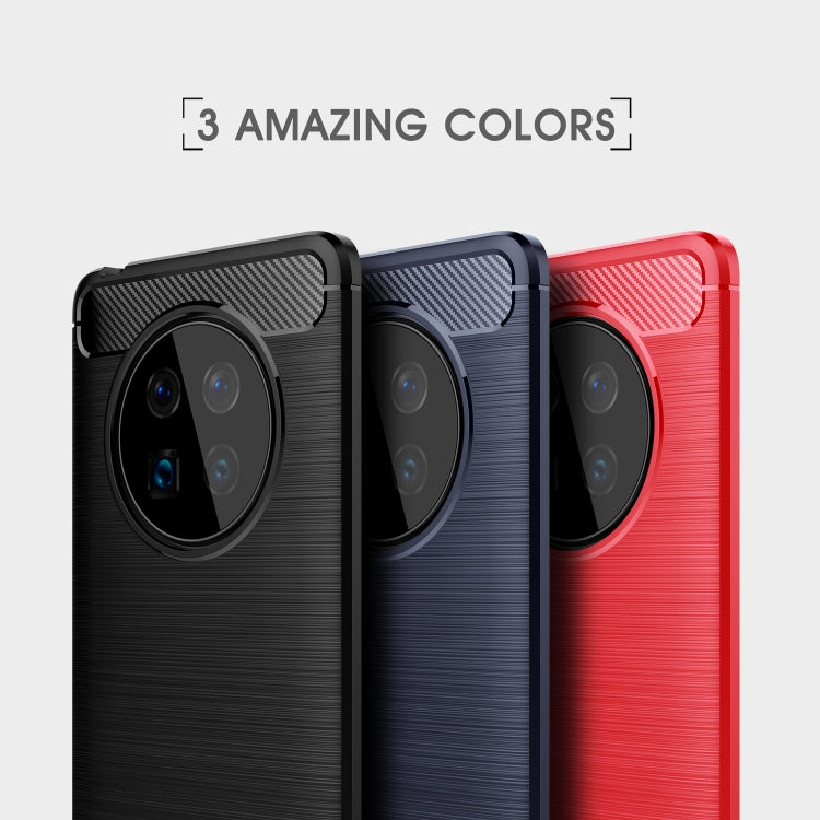 Set of 3 brushed carbon-fiber TPU phone cases in black, navy blue, and red.