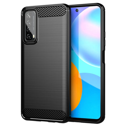 Black brushed TPU phone case with carbon-fiber accent and camera cutout