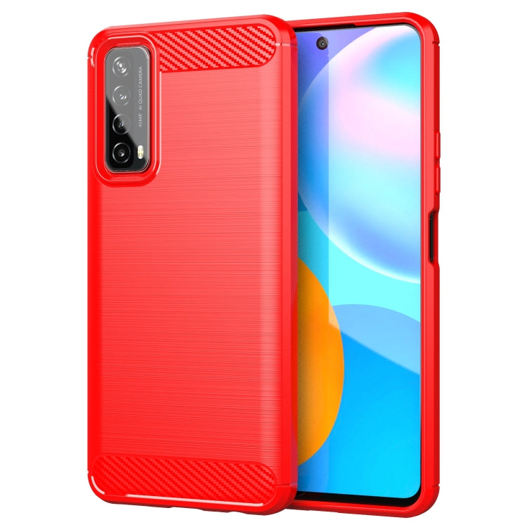 Red brushed TPU phone case with carbon-fiber accent and side button openings