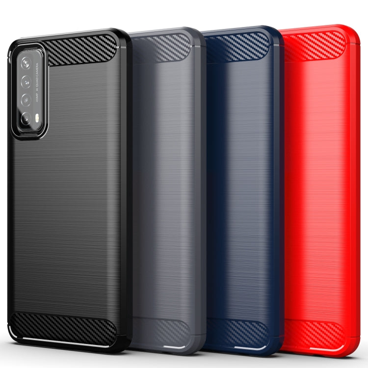 Set of carbon-fiber accent TPU phone cases in black, navy, gray, and red
