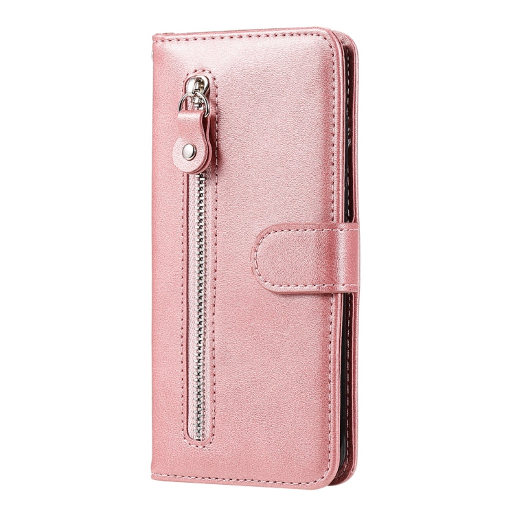 Rose gold leather wallet-style phone case with flip cover and side card slot holder
