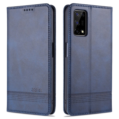 Dark blue flip leather phone case with stitched edges and rectangular camera cutout