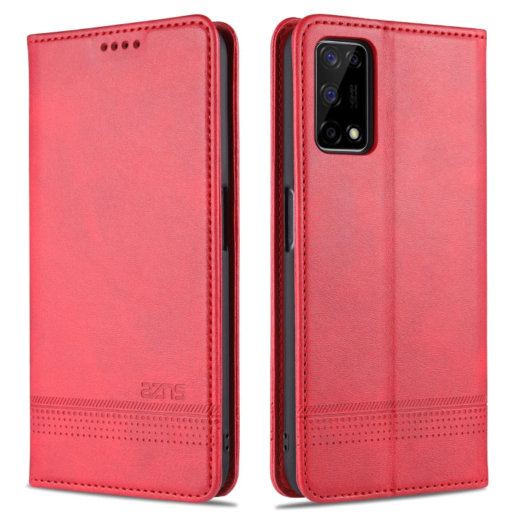 Red flip leather phone case with stitched edges and rectangular camera cutout