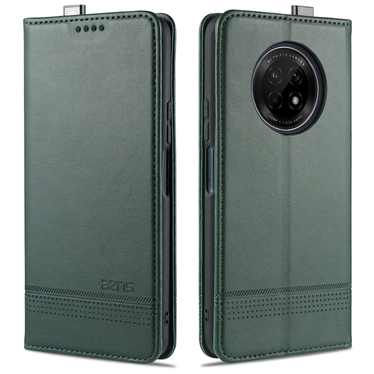 Green flip leather phone case with stitched edges and circular camera window