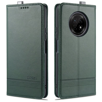 Green flip leather phone case with stitched edges and circular camera window