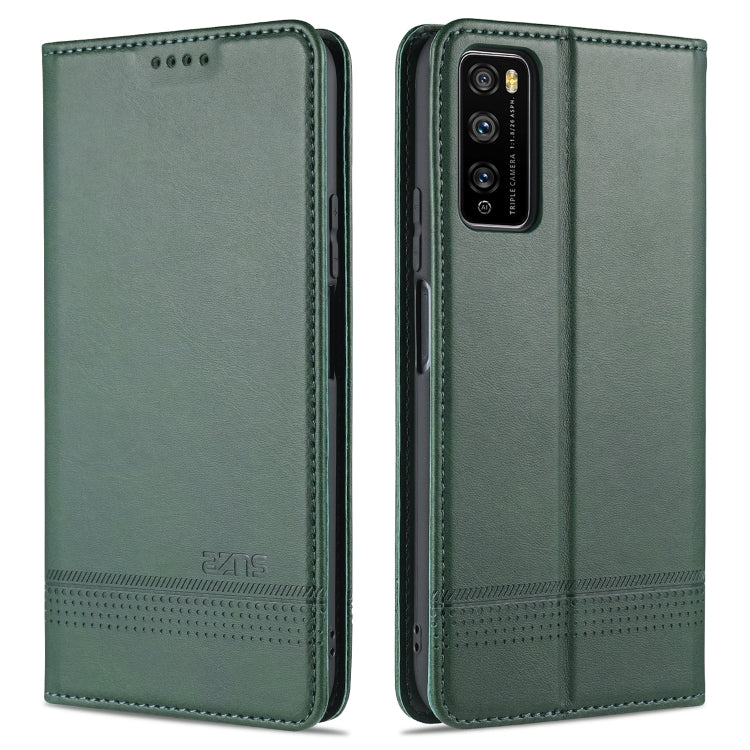 Dark green leather flip phone wallet case with textured finish and stitch detailing