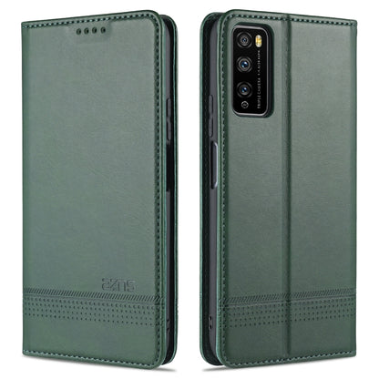 Dark green leather flip phone wallet case with textured finish and stitch detailing