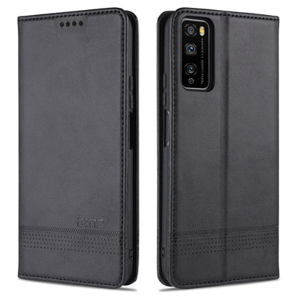 Black leather flip phone wallet case with textured finish and stitch detailing