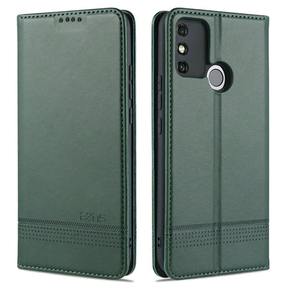 Dark green leather flip phone wallet case with camera cutout and round ring holder