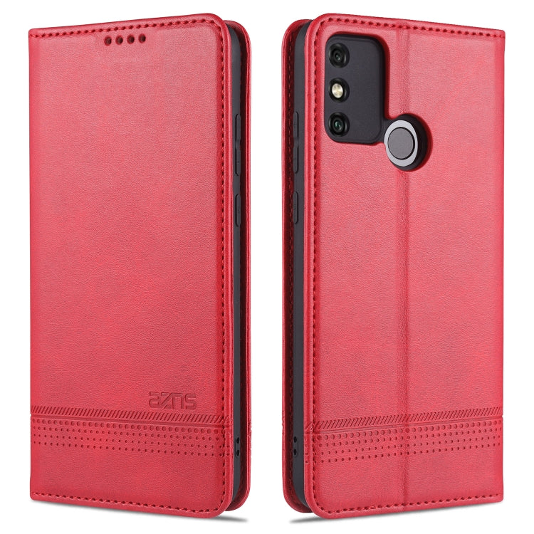 Magnetic flip leather phone case, red; card slots, camera cutout