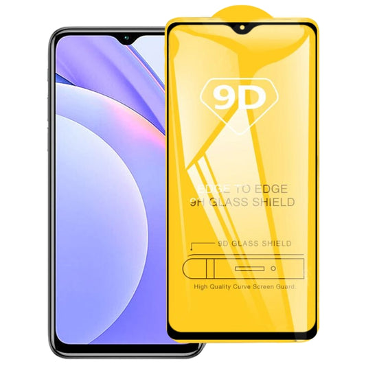 9D full glue tempered glass screen protector for smartphone, shown with phone display